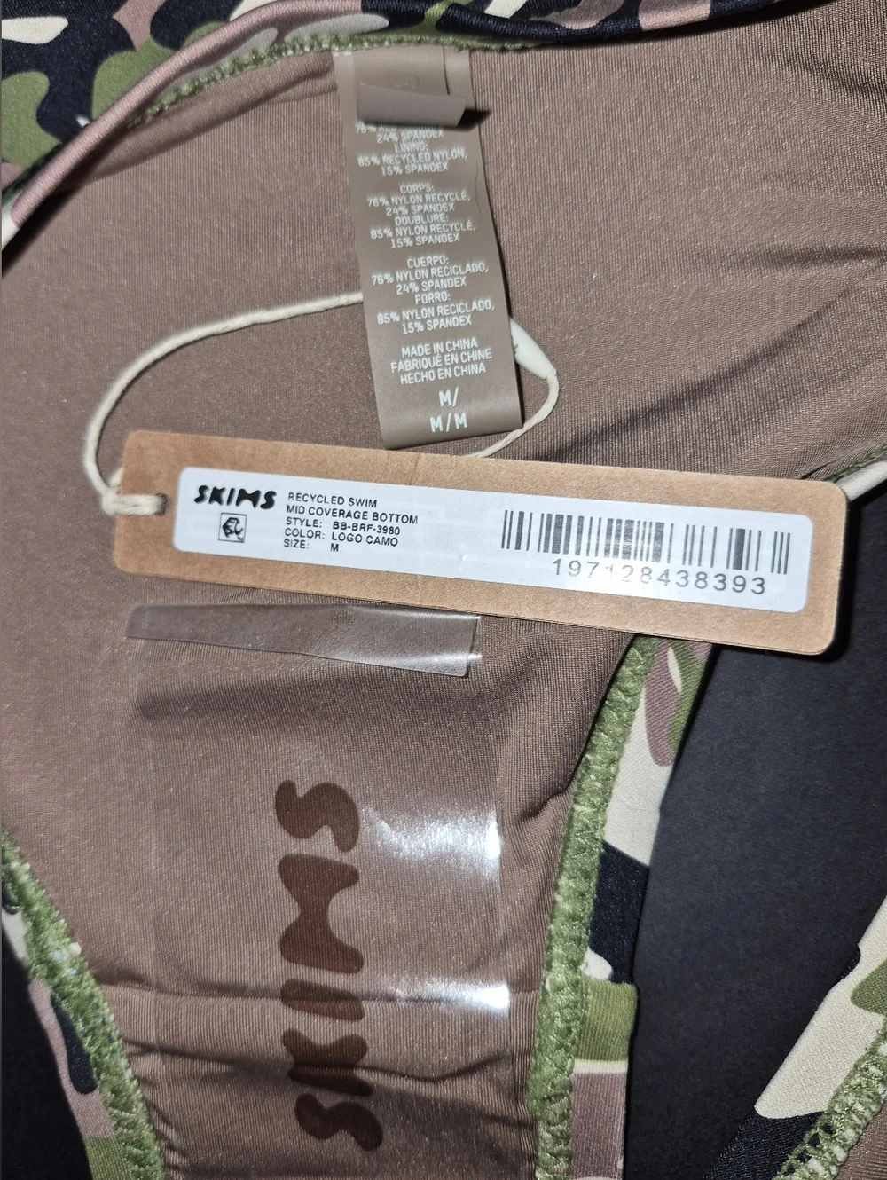 ❤️NWT SKIMS Swim Mid Coverage Bikini Swimsuit Bottoms LOGO CAMO M